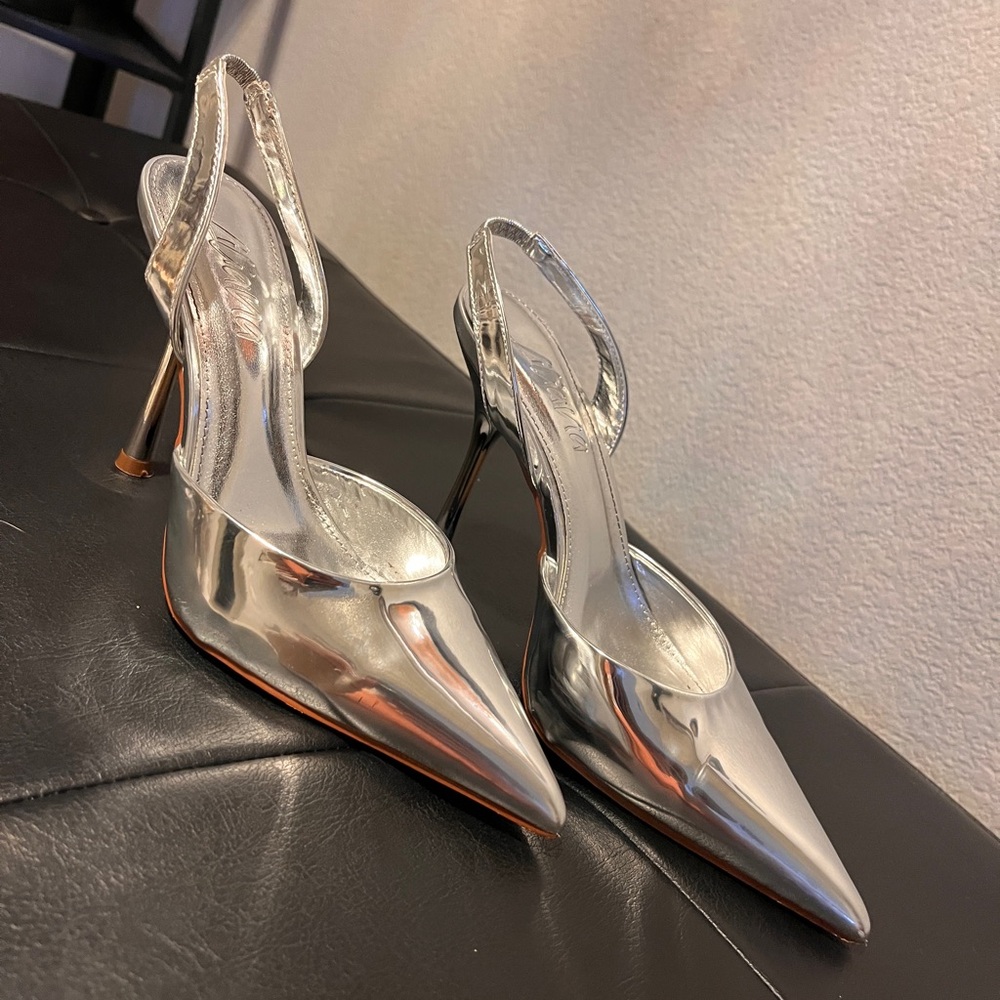 Elegant Silver Slingback Heels
